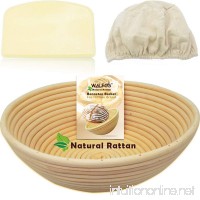 WALFOS 10 Round Banneton Proofing Basket Set - 100% NATURAL RATTAN French Style Artisan Bread Bakery Basket Dough Scraper/Cutter & Brotform Cloth Liner Included - For Professional & Home Bakers - B07D2C1LB4